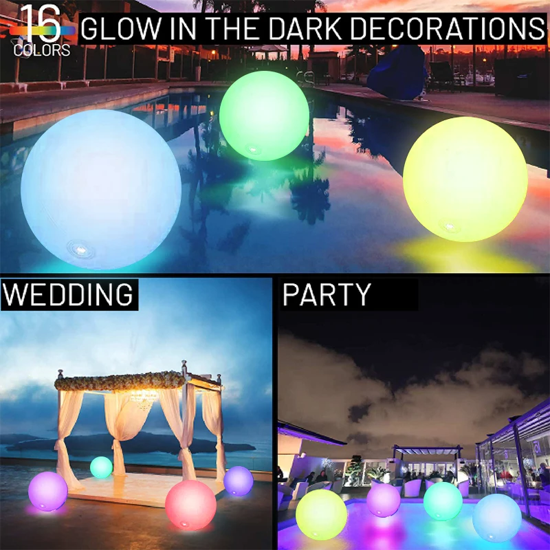 Ballons de piscine gonflables étanches à LED, ballon de plage lumineux,  ballon flottant, fête de natation en plein air, décoration de jardin, 16