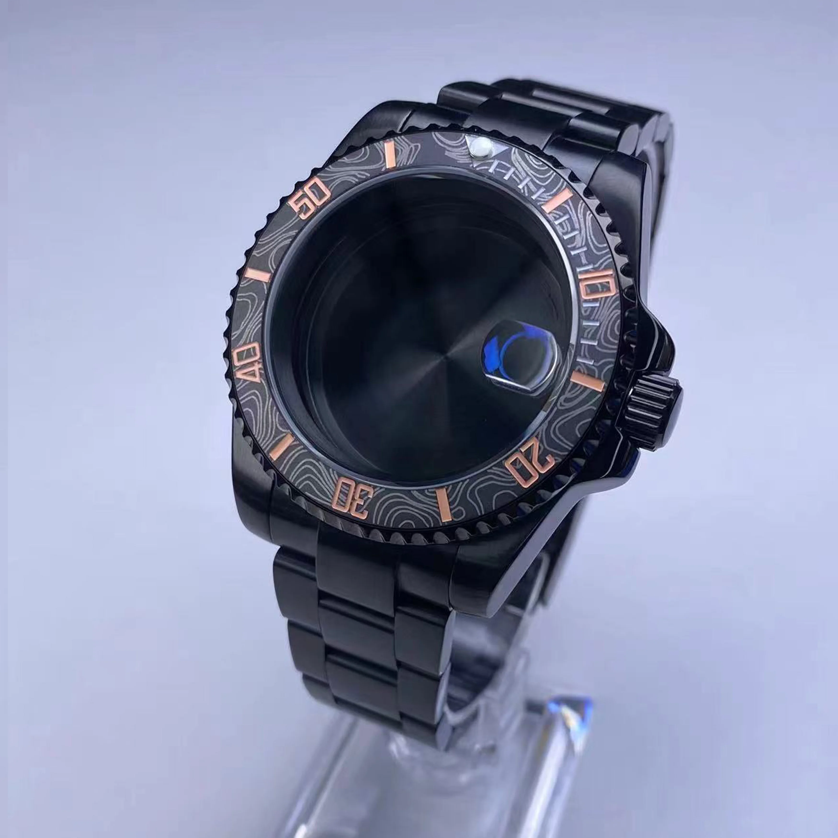 Premium 40mm Black Watch Case with Sapphire Glass and 120-Click Bezel
