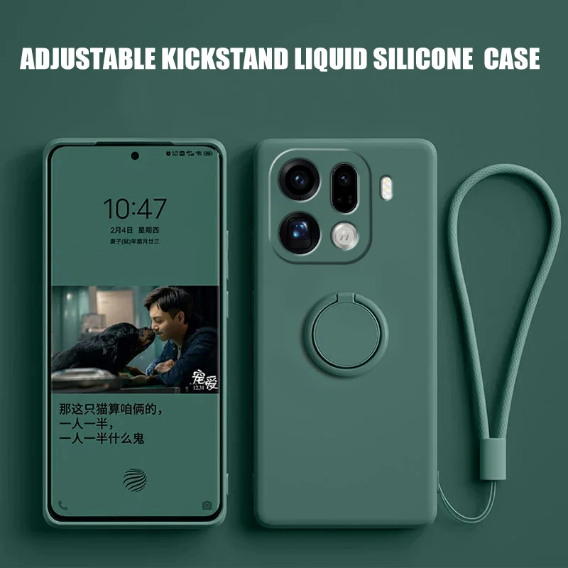 Solid Color Silicone Case with Finger Ring Stand Holder and Lens Protection