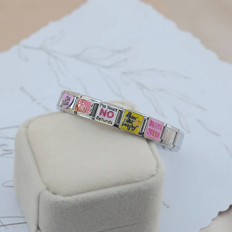 Hapiship 2024 Fashion Drama Queen Key Lock Love Heart Italian Charm Links Fit 9mm Bracelet Stainless Steel DIY Jewelry DJ1147