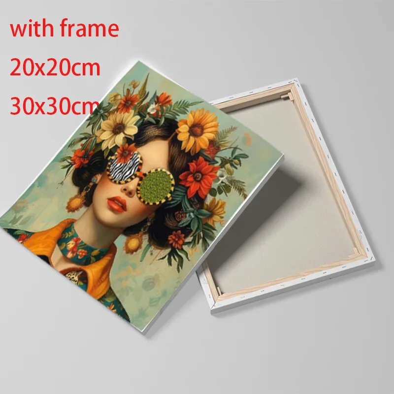 Moderne Surrealismus Abstrakte Ästhetische Blumen Sonnenbrille Mädchen Leinwand Malerei Fantasie Geheimnisvolle Figur Poster Drucke Wohnkultur – Detail 2