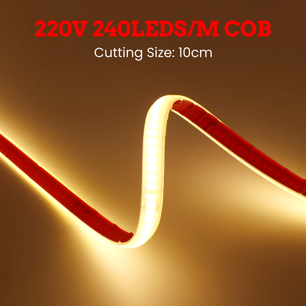 AC 220V COB LED 스트립 라이트 키트 내장 IC 드라이버 240LED/m EU 전원 플러그 타이머 디머 방수 플렉스 테이프 홈데코용