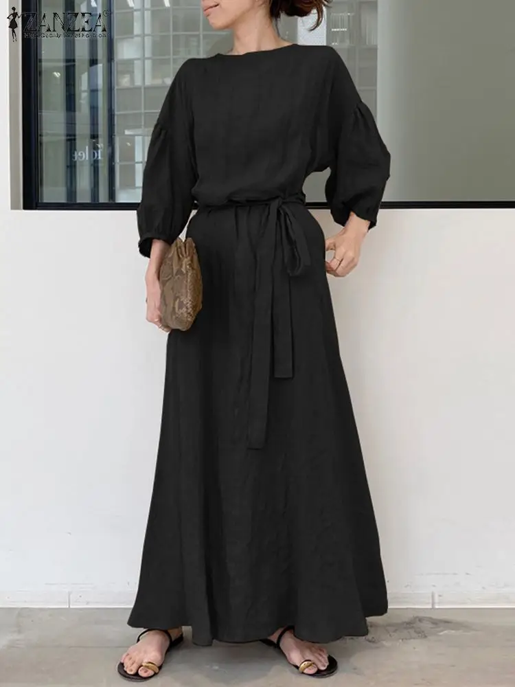 

2023 ZANZEA Autumn Fashion Solid Maxi Dress Female Elegant Party Sundress 3/4 Sleeve O-Neck Dresses Woman Casual Loose Vestidos