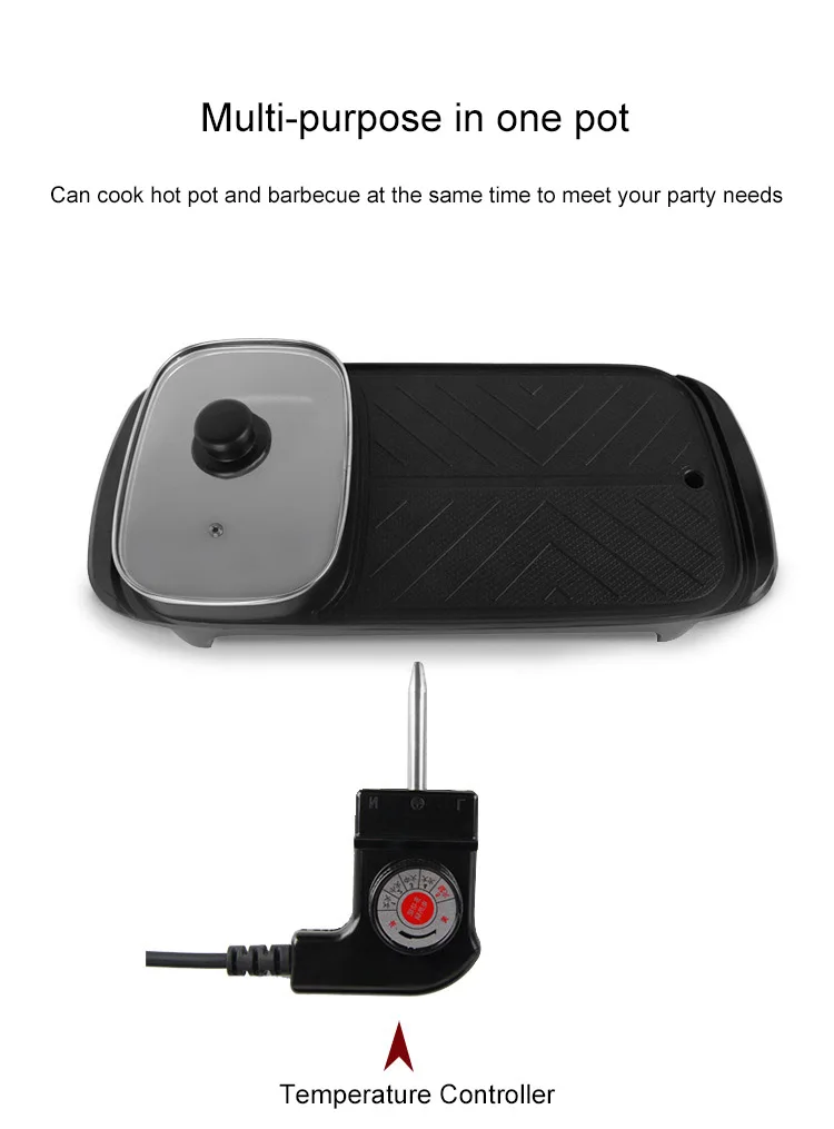 110v/220V 전기 그릴 무연 바베큐 베이킹 플레이트 핫팟 스테이크 한국식 바베큐 논스틱 그릴 데코션 겸용 냄비