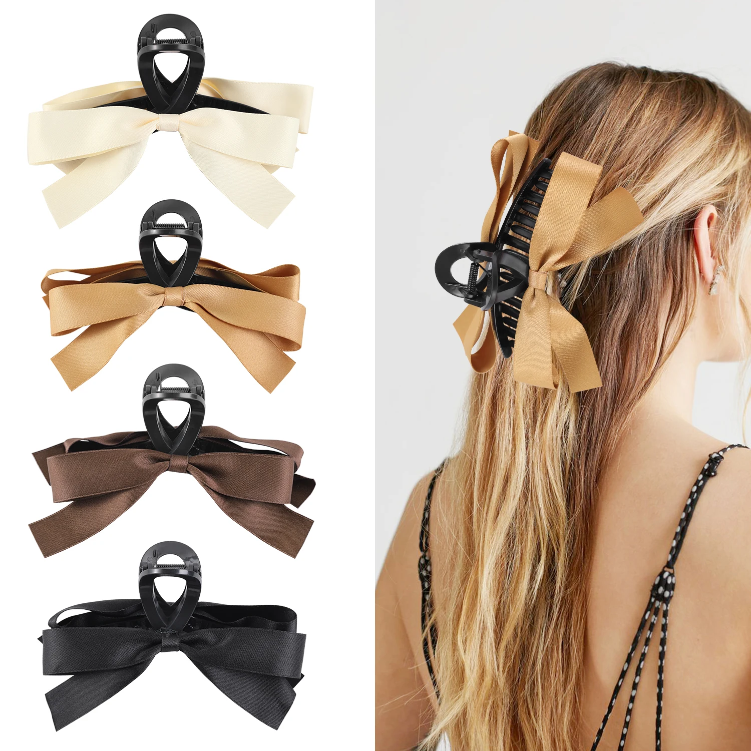 

4 Pcs Hair Bow Claw Clips ,Large Claw Clips Hair Ribbons Clips with bow for Women Thin Thick Hair,Non-slip Hair Clips