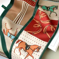 Long Silk Bag Tie Neck Skinny Scarf Hairband Foulard Horse Print Brand Lady Neckerchief Ribbon 2024 Spring New - Image 4