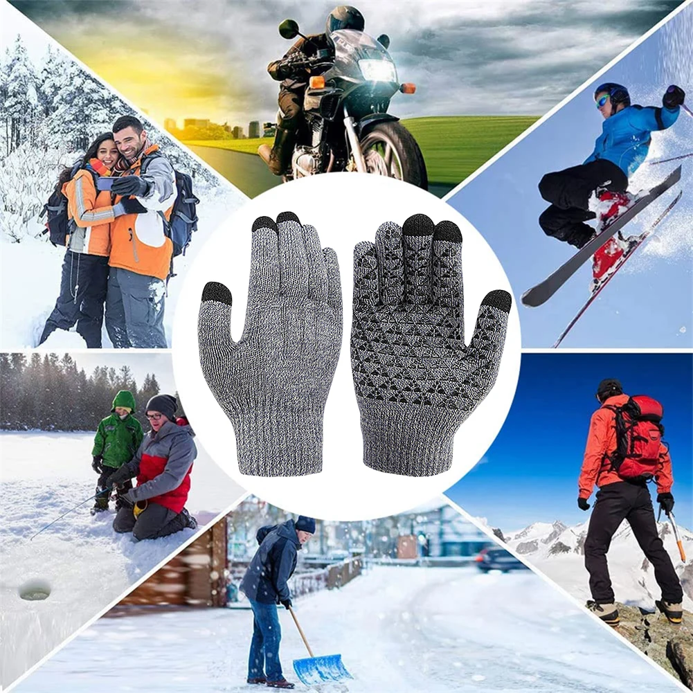 Electric Heated Gloves Touch Screen Knitted Gloves Hand Warmer USB Heated Gloves for Backpacking Mountaineering Riding Camping