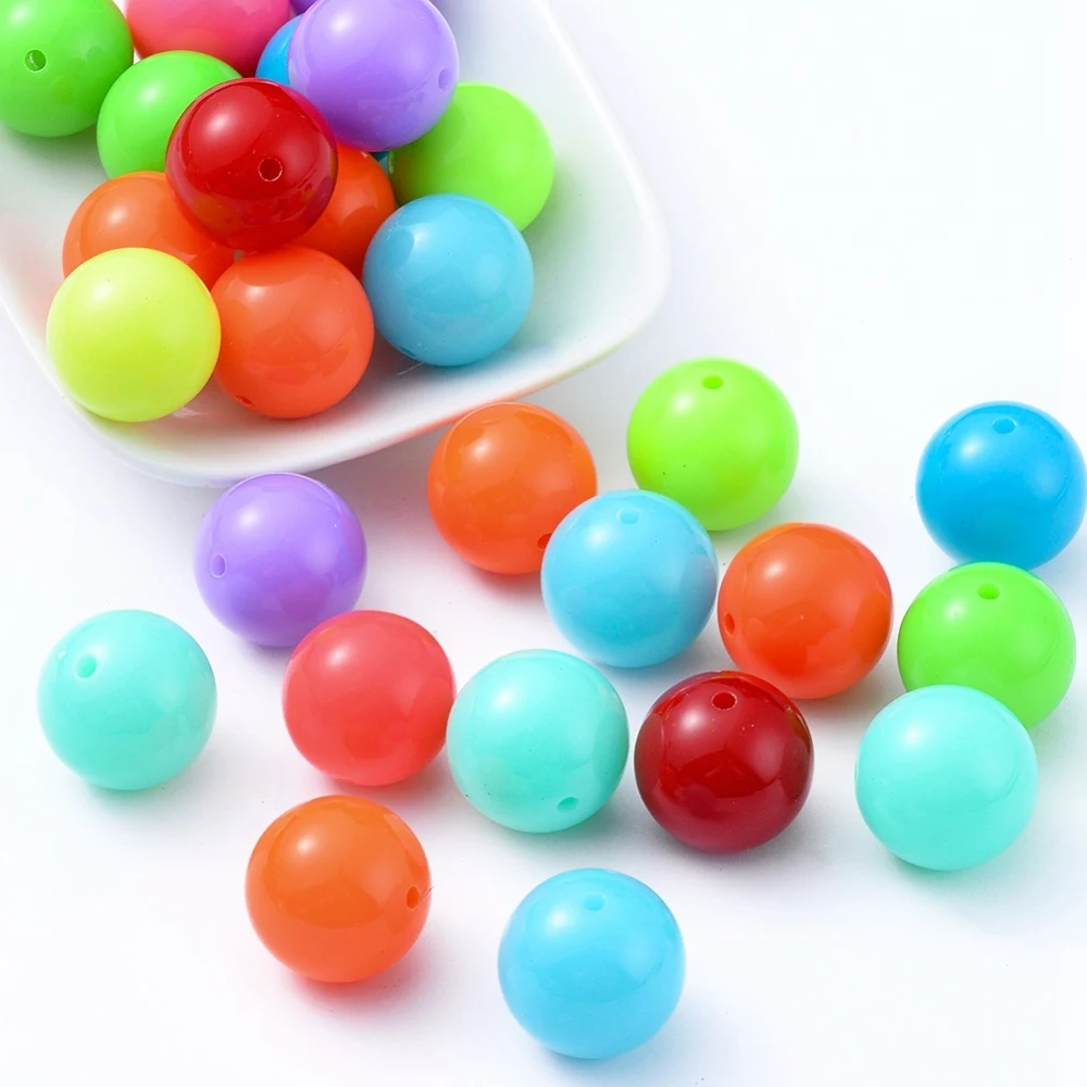 

500g Fluorescence Chunky Acrylic Beads Round Mixed Color 20mm Hole: 2~3mm about 105pcs/500g