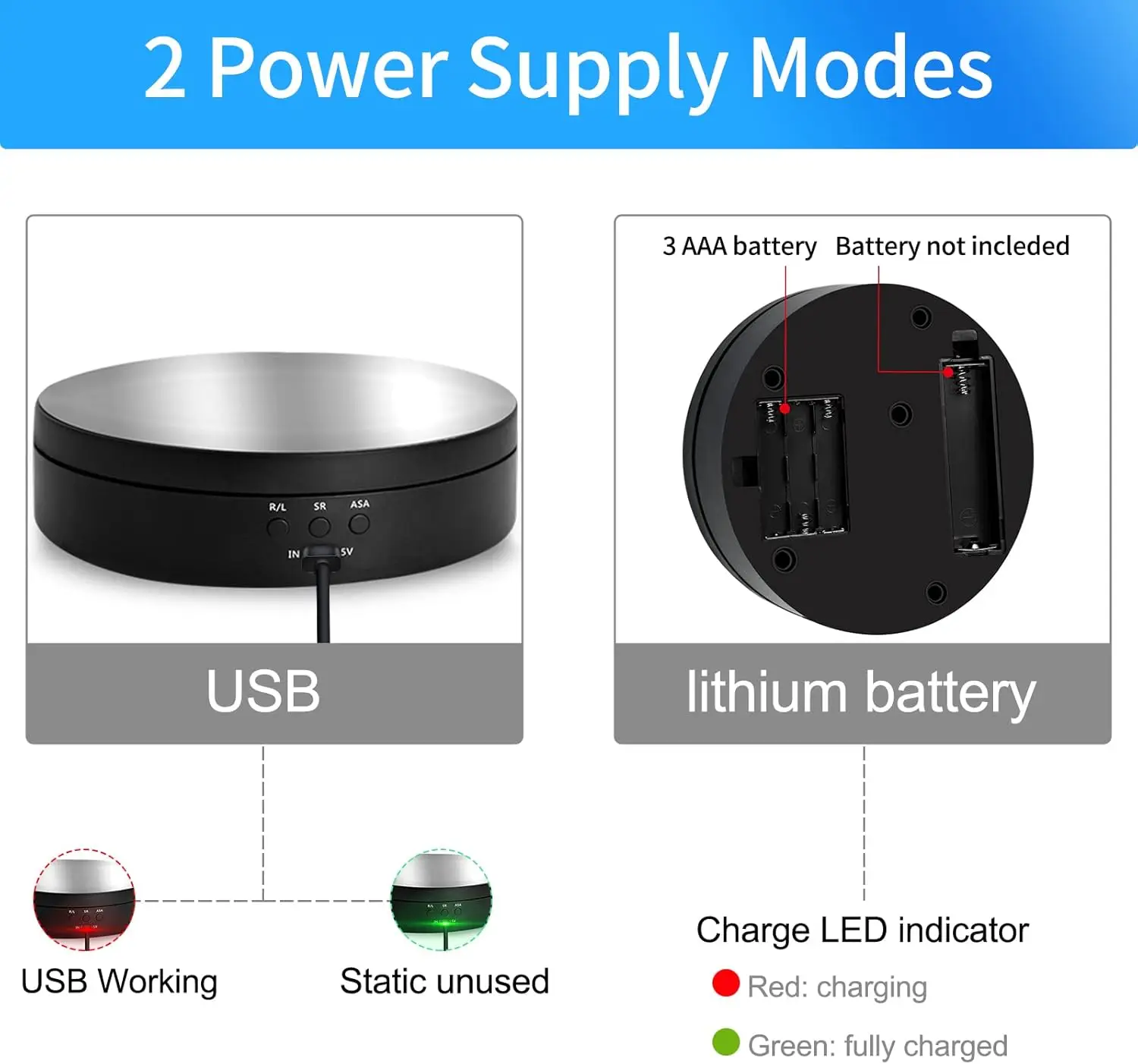 Rotating Display Stand, 360 Degree Motorized Turntable Display Stand for Photography Products and Shows, with USB Power Cable,