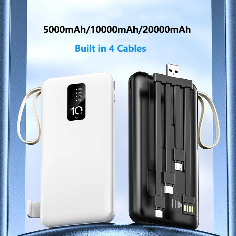 Power Bank 20000Mah Cavo Integrato Caricatore Portatile Telefono Cellulare Batteria Esterna Carica Rapida Powerbank Per Iphone 14 Xiaomi Mi