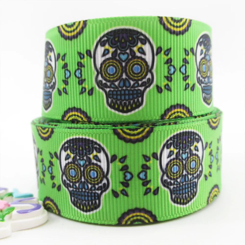 5 Yards 22/25mm Skull Printed Grosgrain Ribbons DIY Halloween Ribbon Bowknot For Sewing Crafts Gift Wrapping Decoration,5Yc928