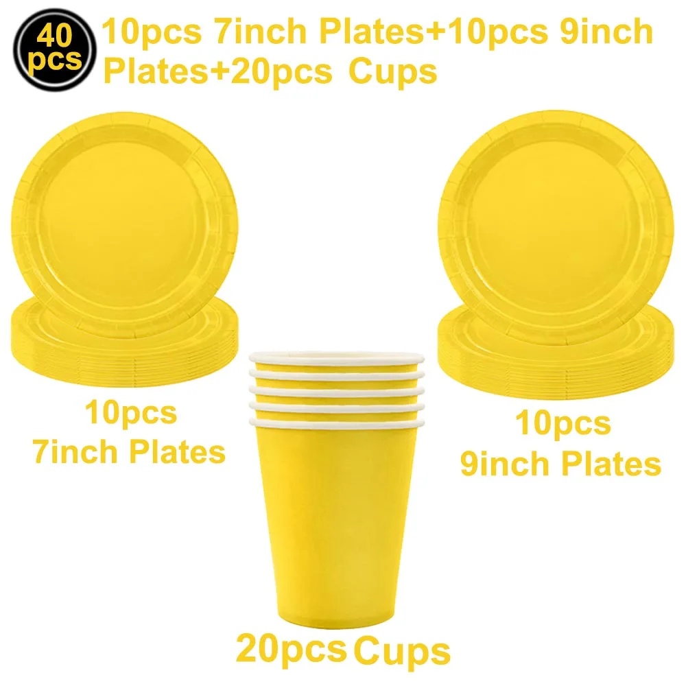Yellow Party Supplies Tableware Set - Paper Plates, Napkins, and Cups