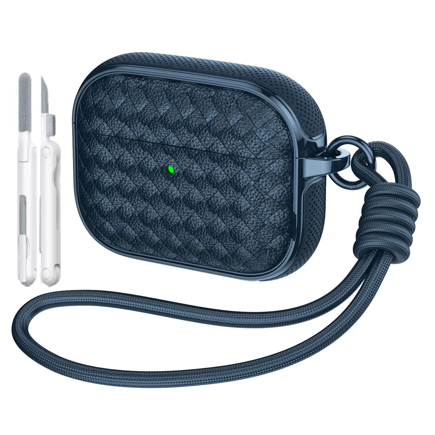 Woven Leather Texture Headphone Case with Lanyard, Non-Slip Earbuds Holder
