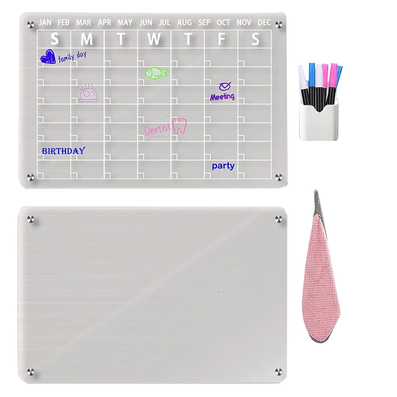 2-pcs-acrylic-magnetic-dry-erase-board-dry-erase-board-planner-board-for-refrigerator-16inx12in