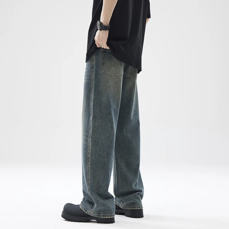 2024Spring and Summer American RetrocleanfitJeans Men's Straight Loose TeenvibeCouple Mop Pants Casual Jeans