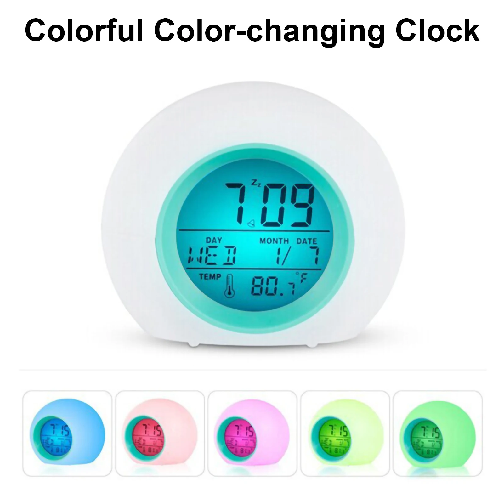 

Round Colorful Color Changing Clock Children's Small Alarm Clock Perpetual Calendar Bedside Lazy Wake-Up Light Alarm Clock
