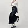 High-waisted Cargo Denim Skirt Women's Autumn Long A-line Mid-length Skirt  Retro Raw Edge Y2k Female Clothing Korean Style 4