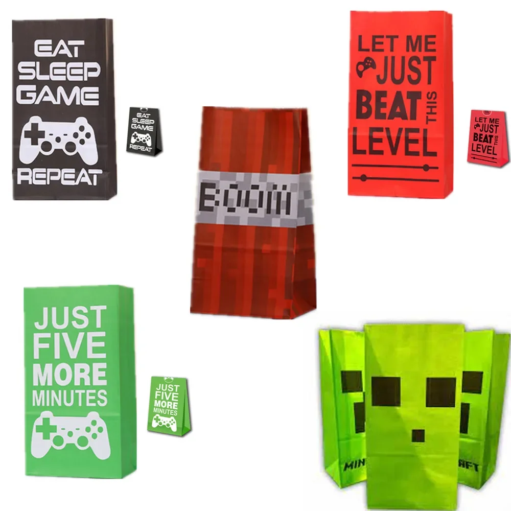 MINERFORTPixelatedGreenMosaicGamePaperbagPartyBagBirthday