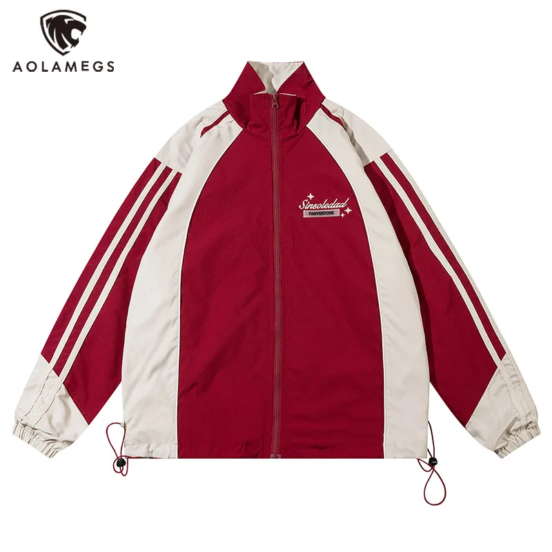 

High Street Men Hit Color Patch Letter Embroidery Rush Jackets Oversized Stand Collar Zipper Sports Jacket Coat Unisex 2 Colors