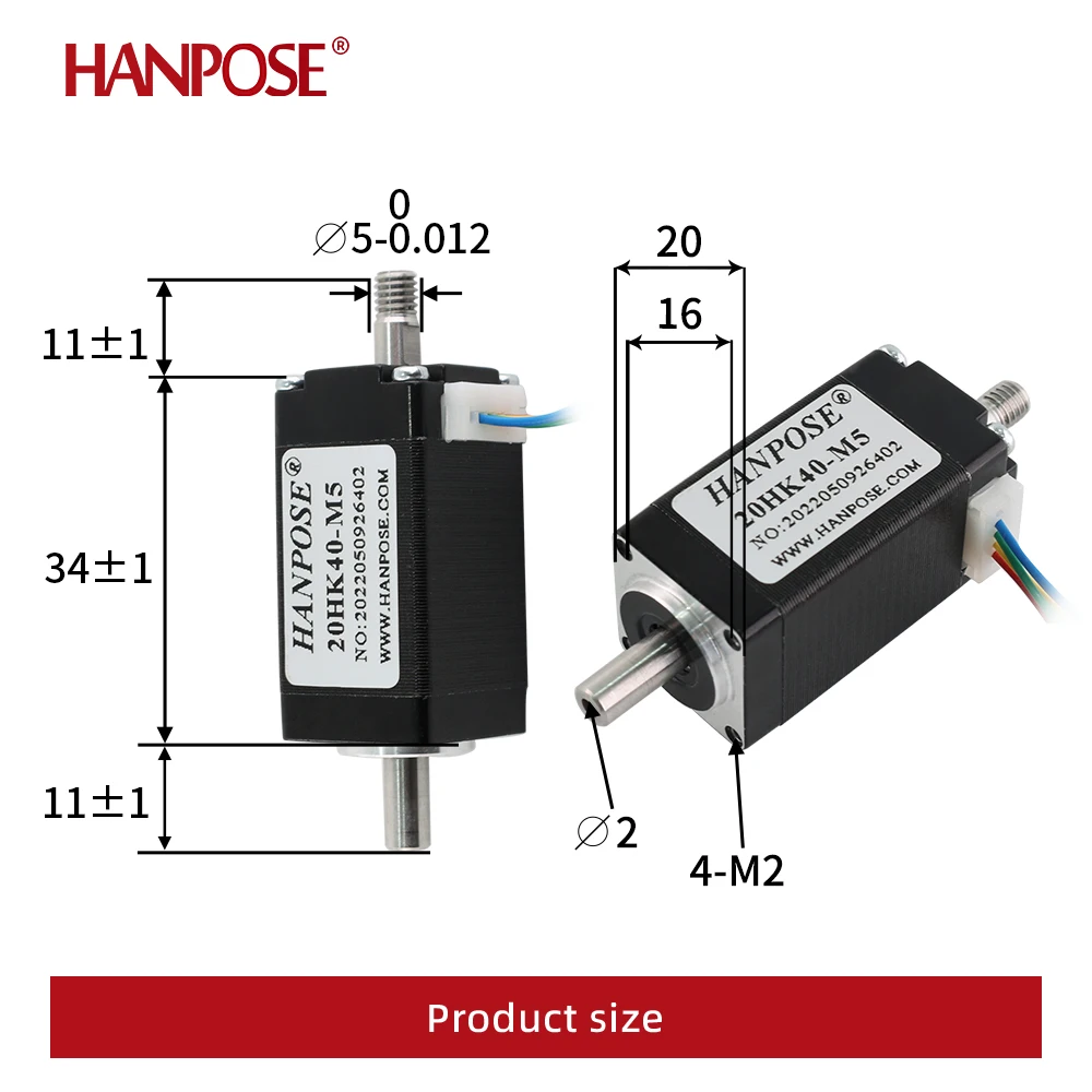 HANPOSE 20HK40-M5 0.8A 0.03N.M 중공 이축 20 스테퍼 모터 3D 프린터 부품용 Nema8 스테퍼 모터