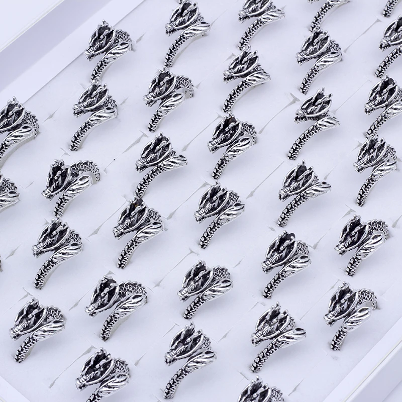 50 Pcs Vintage Punk Dragon Ring Men Copper Alloy Biker Rock Rap Embrace Ring For Man Women Gothic Valentine's Day Gift