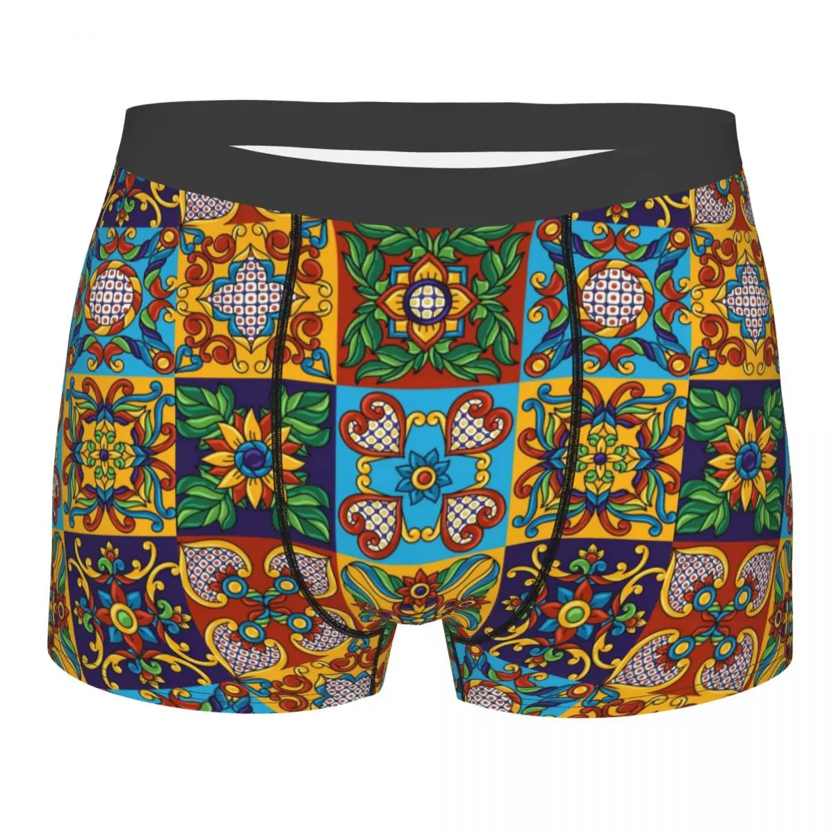 Man Boxer Shorts Panties Mexican Talavera Tile Pattern Polyester