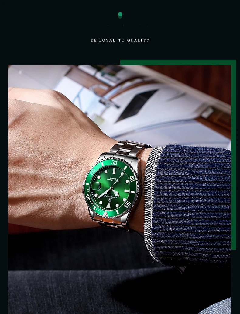 2022 New Mens Watches Top Brand Luxury Fashion Green Watch Men Luminous Waterproof Date Clock Sport Mens Quartz Wristwatch