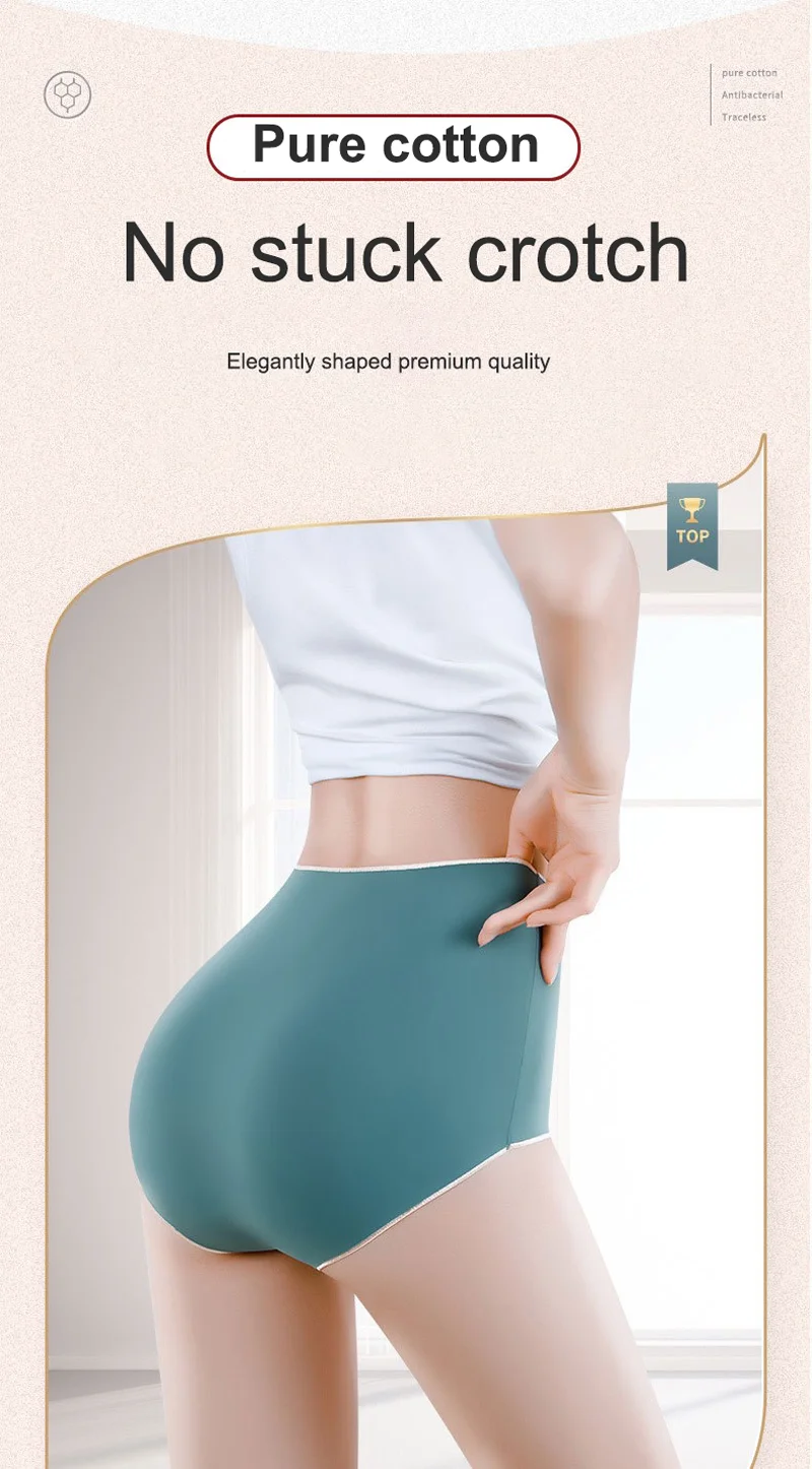Culotteslip,Culotte taille haute en coton pour femme,sousvêtement de couleur unie,sans couture