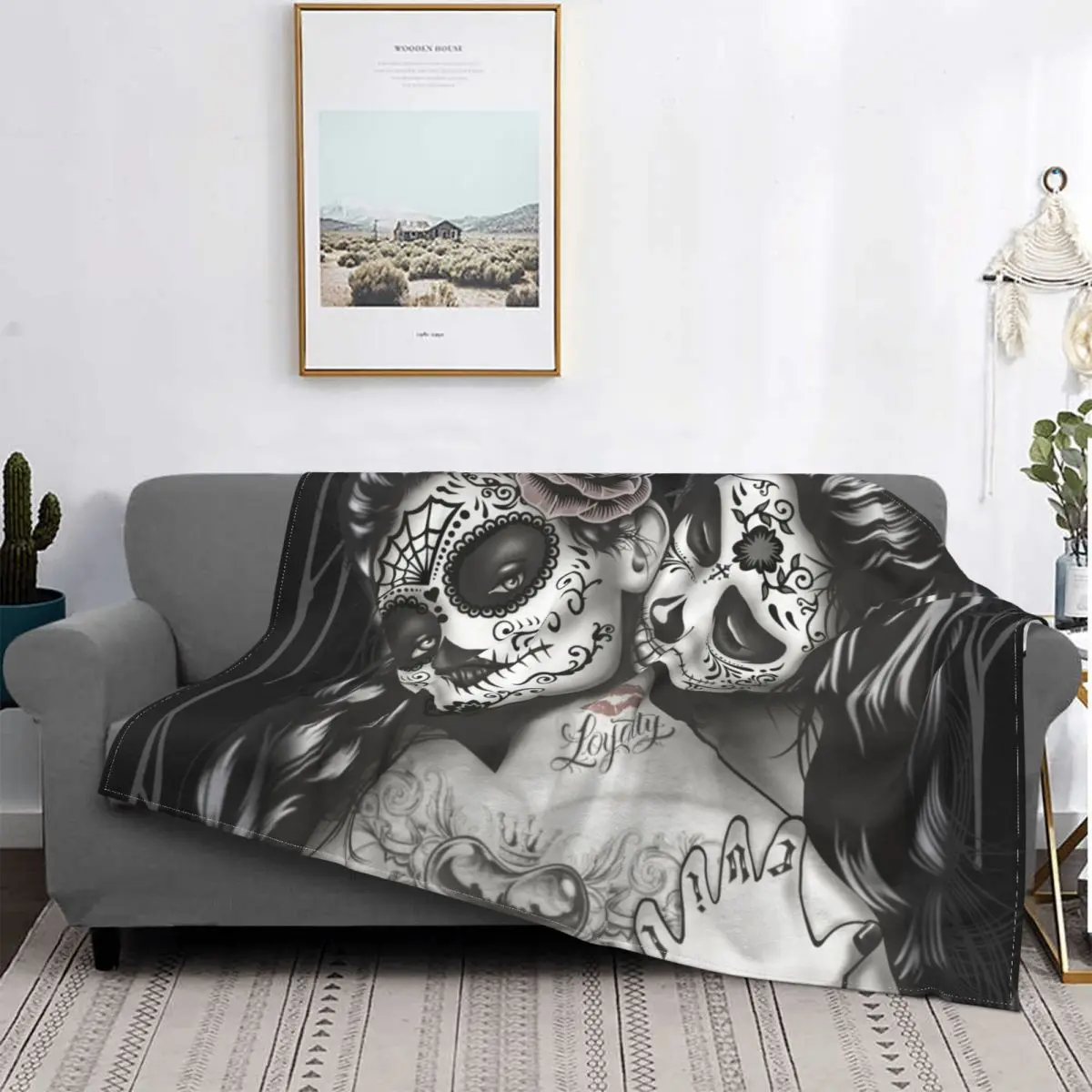 

Halloween Lesbian Sugar Skull Girls Blanket Flannel Printed Multi-function Warm Throw Blankets for Bed Car Bedspreads