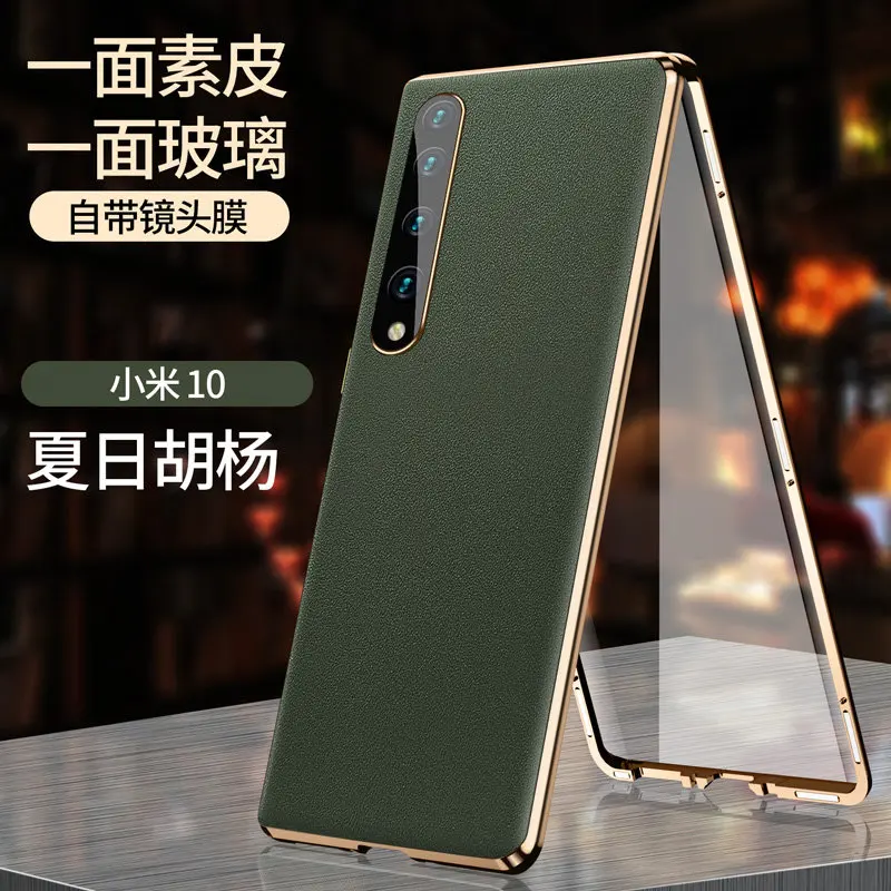 For Xiaomi Mi 10 Mi10 5G Case 360 Full Protection Metal Bumper Clear Front Glass Cover with Back PU Leather Case for Xiaomi 10