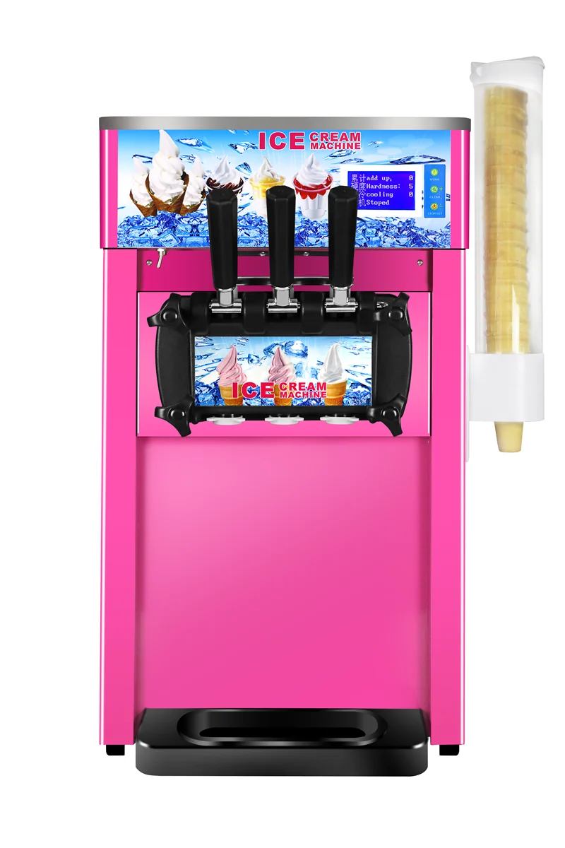 Máquina Eléctrica de acero inoxidable para hacer helados dulces, dispositivo de 3 sabores, 16-18L/H, 110V, 220V