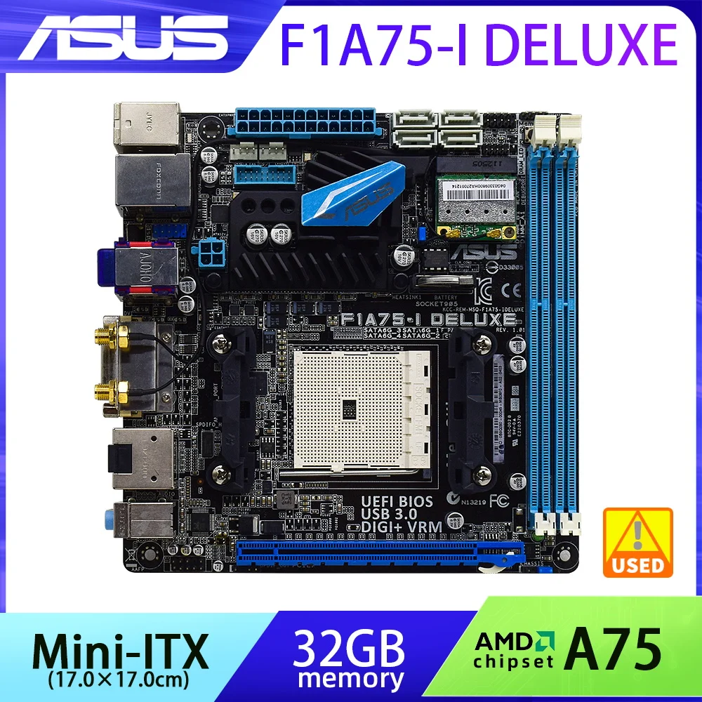 

Asus F1A75-I Deluxe uses AMD A75 FCH (Hudson D3) chipset CPU built-in display chip (CPU support required) Socket FM1DDR3Mini-ITX