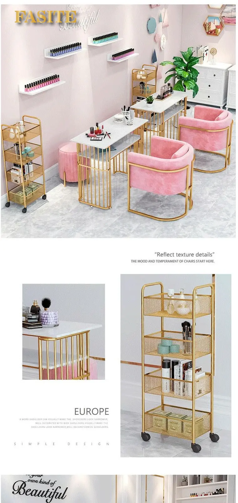 Description Picture 3 of itemNordic Light Luxury Marble Manicure Table and Chair Set Single Manicure Table Beauty Salon Double Nail Table Desk Manicure Table