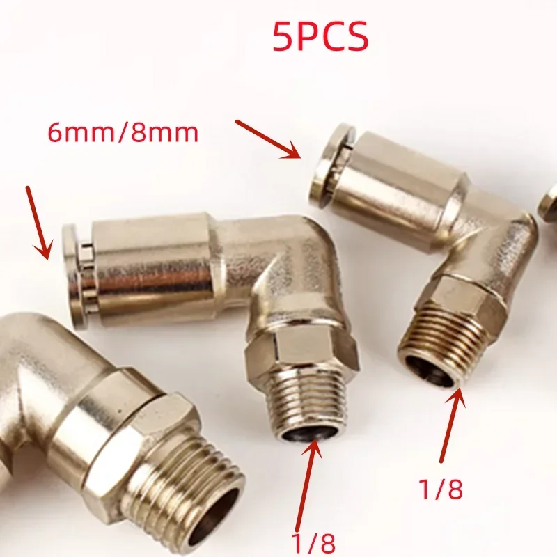 5PC Tire Dismantling Machine 1/8 Thread Copper Pneumatic Tube Quick Connector Metal High-temperature Resistant Valve 6mm/8mm