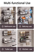 ชั้นวางของในห้องน้ำแบบติดผนังด้วยถ้วยดูด ไม่ต้องเจาะผนัง สำหรับวางขวดแชมพู ชั้นวางของในห้องอาบน้ำ ชั้นวางของในห้องน้ำและห้องครัว ทำจากอะลูมิเนียม 3