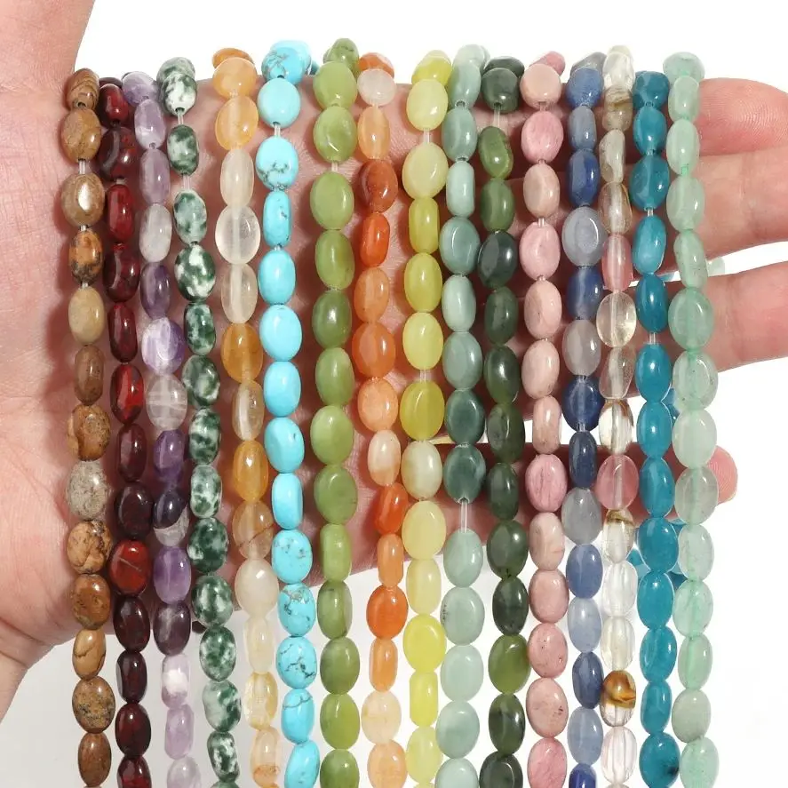 Naturstein perlen grüne Aventurine Opal Achate flache ovale Perlen für Schmuck machen lose Perle DIY Armband Halskette Zubehör