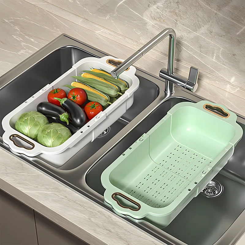 1pcs 35x21cm Drain Basket Hanging Bag Without Punching Adjustable Kitchen Dishwashing Telescoping Rack Vegetable Washing Basket