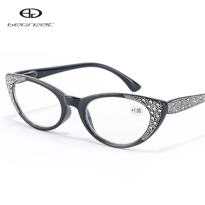BEGREAT Diamond Cat Eye Lesebrille für Damen, Vintage-Rahmen, mehrfarbig, Designer-Mode, presbyopische Brillen, Dioptrien +175 +225 +275