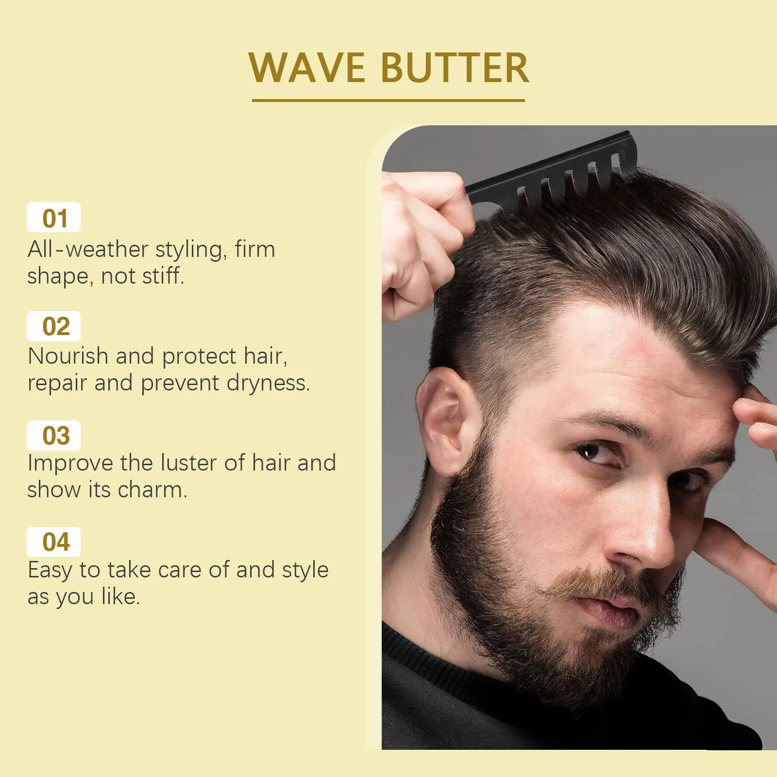 Argan Oil Hair Styling Wax Low Shine Reduce Frizz Strong Hold Finished Molding Non Greasy Men Vitamin Hair Shaping Wax 30g