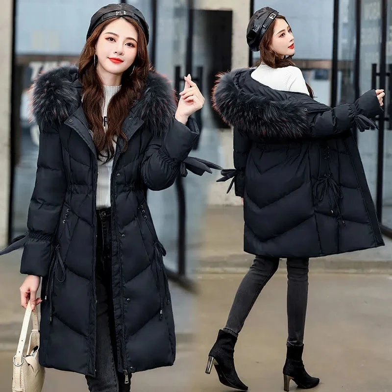 

Winter Down Padded Jacket Women's Mid-Length Parkas 2023 New Coat Korean Version Waist Thicken Down Cotton Parkas Female Tops