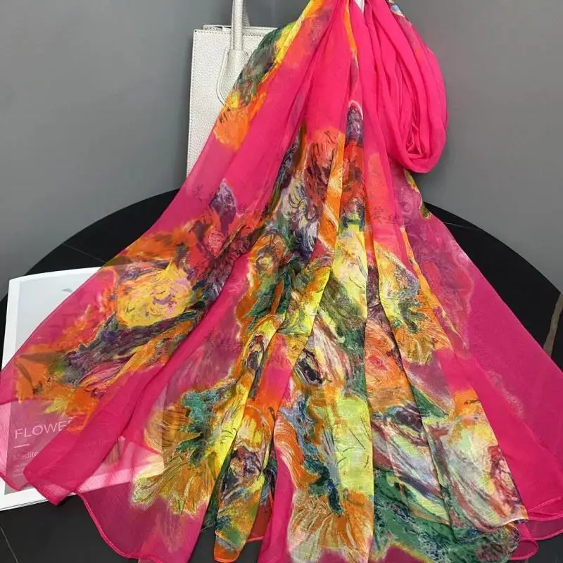 

Sunscreen Beach Towel Imitation Silk Beach Cape Shawl Summer Fashion Versatile Women Seaside Tourism Vacation Leisure Rose Red