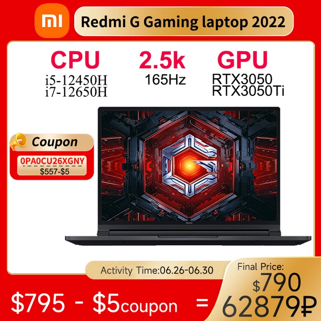 Xiaomi Redmi G Gaming Laptop 2022 Intel Core i7-12650H RTX3050Ti Notebook 16Inch 2.5K 165Hz 16GB RAM 512GB SSD Pc Gamer Computer 1