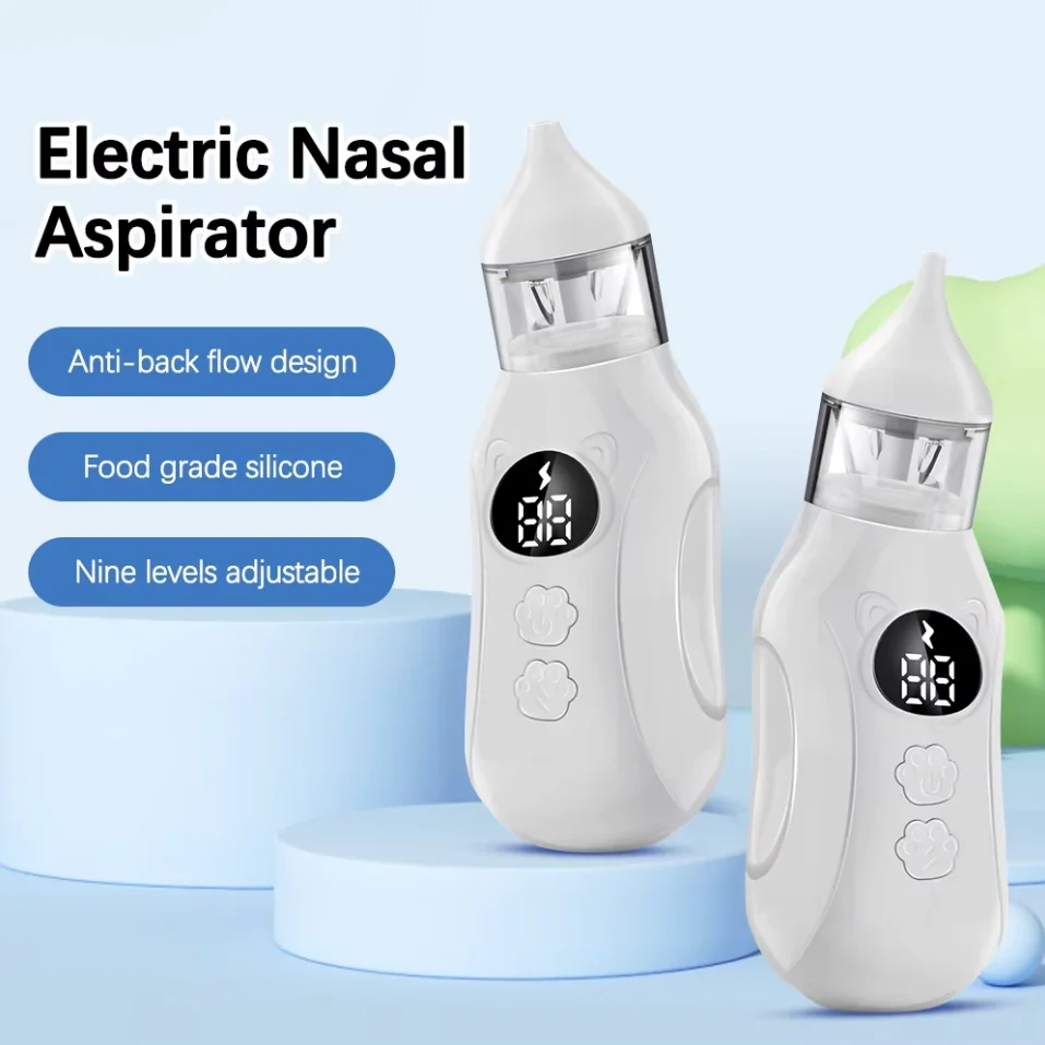 Electric Baby Nasal Aspirator Nose Sucker for Toddler Low Noise 9 Suction Level Rechargeable Newborn Nose Cleaner 2 Silicone Tip