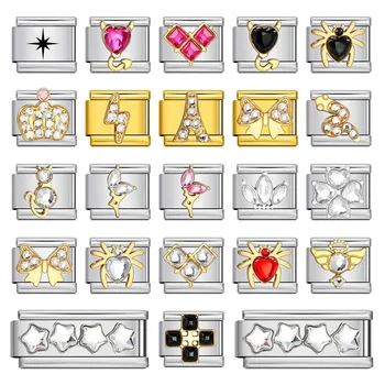 1pc Charm Bracelet Italian Link Fit 9mm Fashion Heart Star Animal Tower Angel Wings Jewelry Making DIY Stainless Steel Beads 1