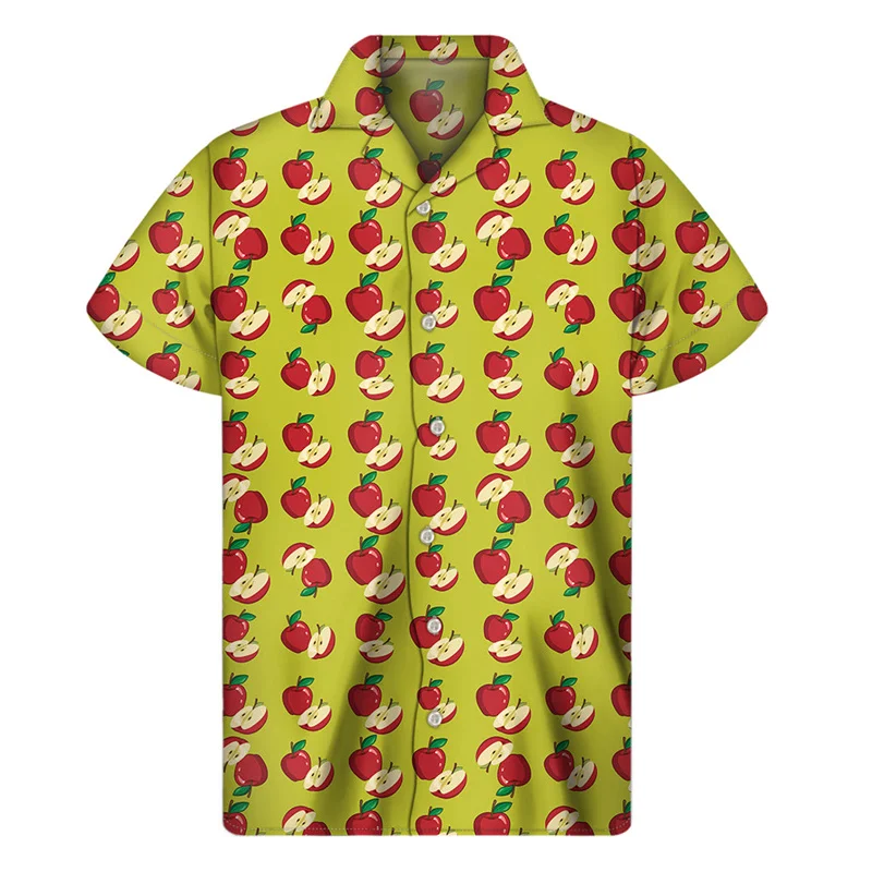 thumbnail image 1 of Camisa hawaiana con estampado 3D de fruta del dragón y naranja y plátano para hombre, blusa hawaiana de manga corta con solapa y botones para playa de verano, 1 of 5