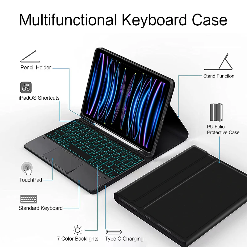 AJIUYU Premium Backlit Keyboard Case with TrackPad