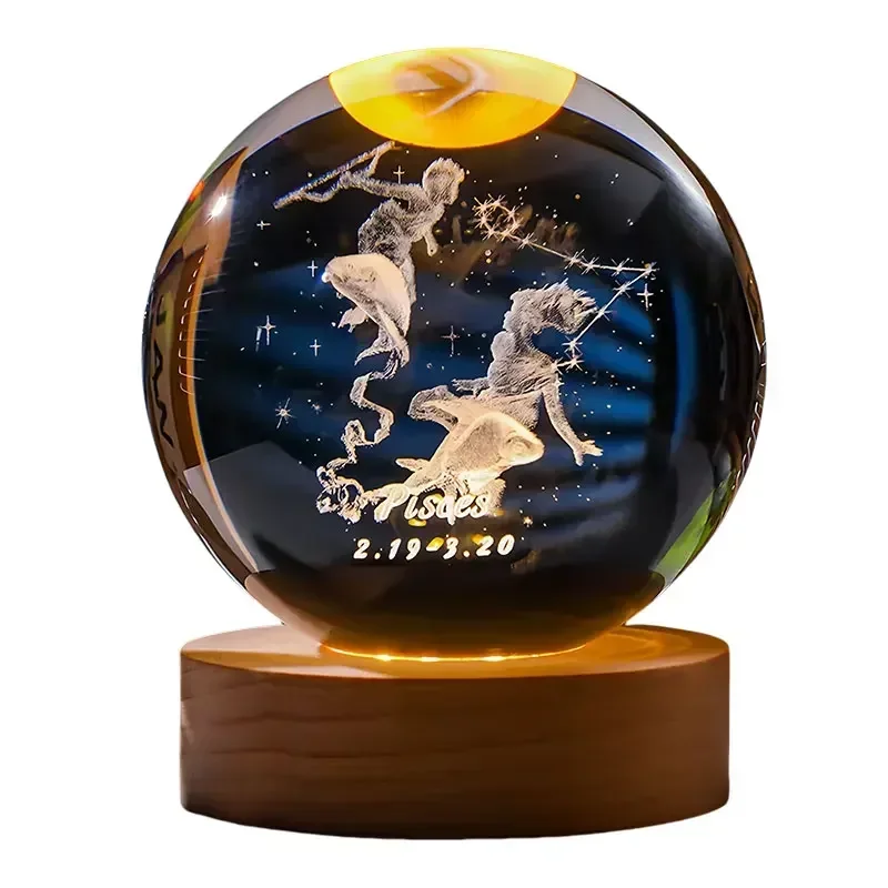 Deer Crystal Ball Ornament Crystal Ornaments Crystal Balls Crystal Ball Ornament 12 Constellation 3DGlass Craft Decoration Crystal Ball Laser Engraved Birthday Solar System Gift Wooden Base Home Desktop Decor