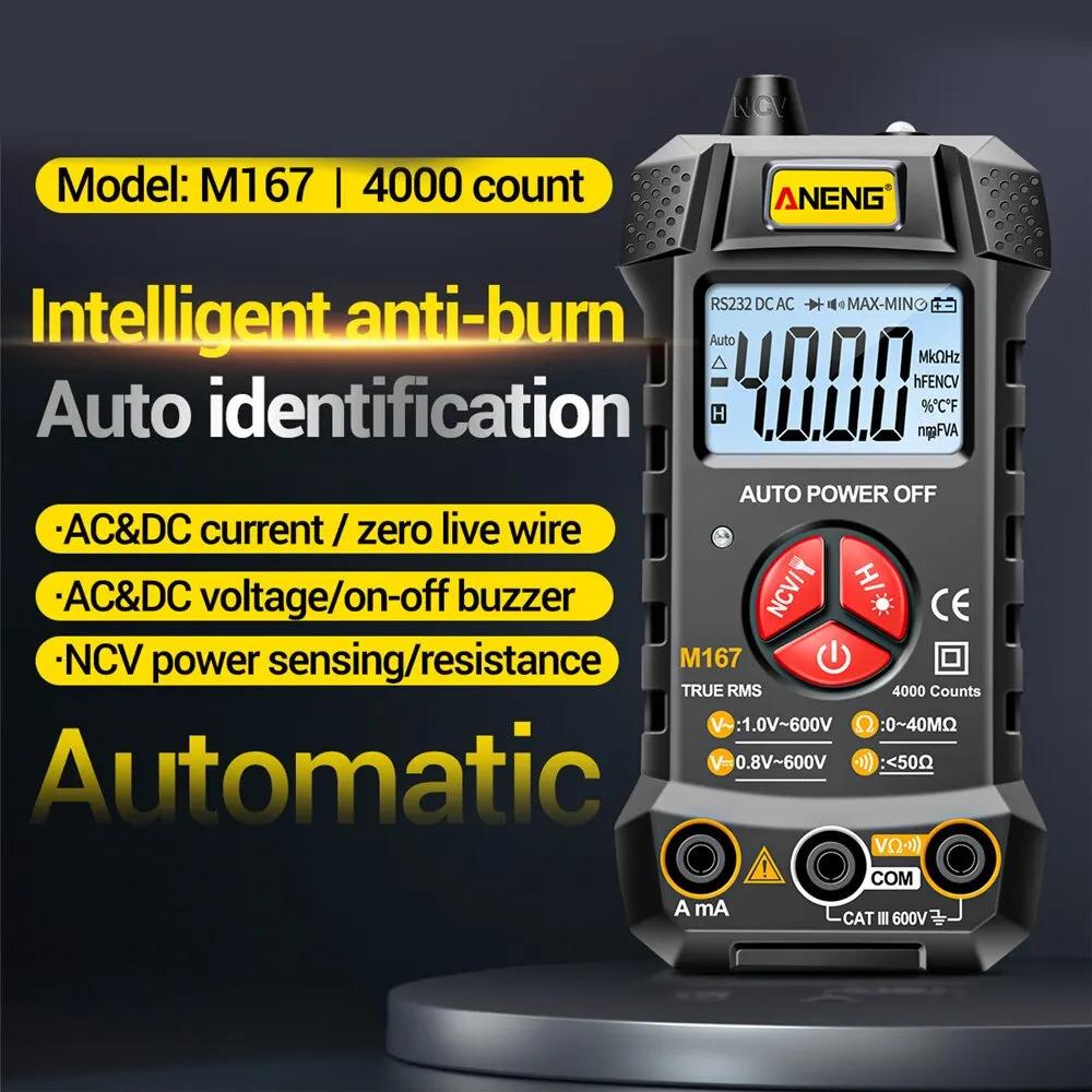 Digital Multimeter Multimeter Tester ANENG M167 Digital Mini Multimeter Profesional 4000 Counts AC/DC Electrical Instruments Tester Auto Range Meter Multimetro Tool