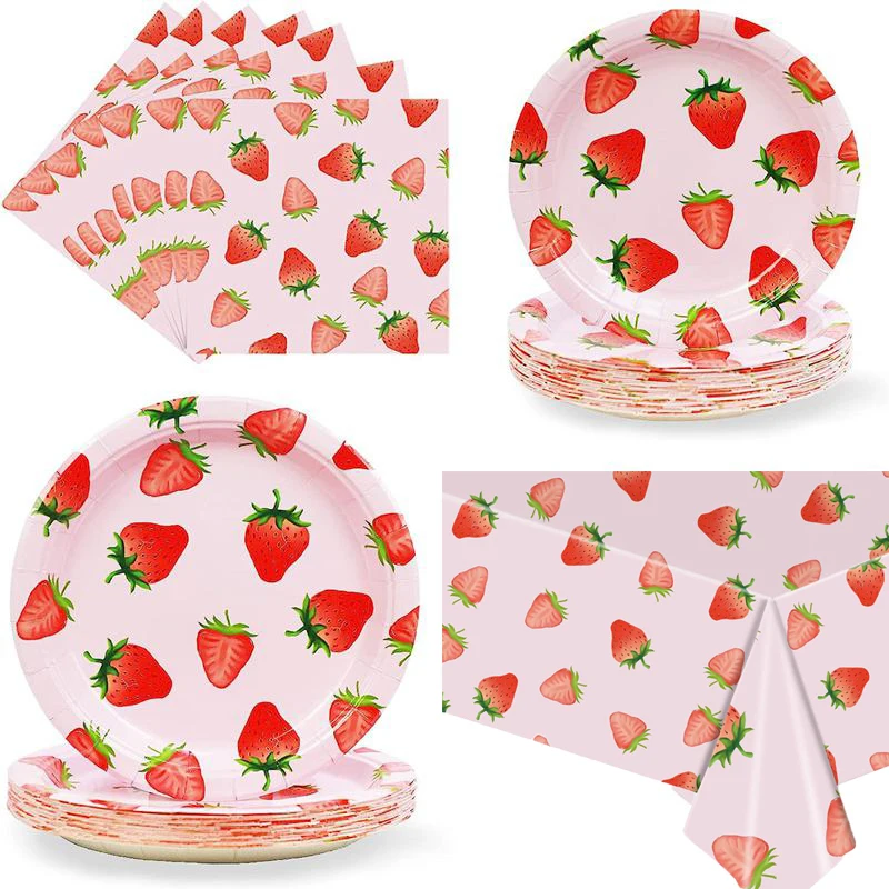 Strawberry-Themed Pink Party Tableware Set