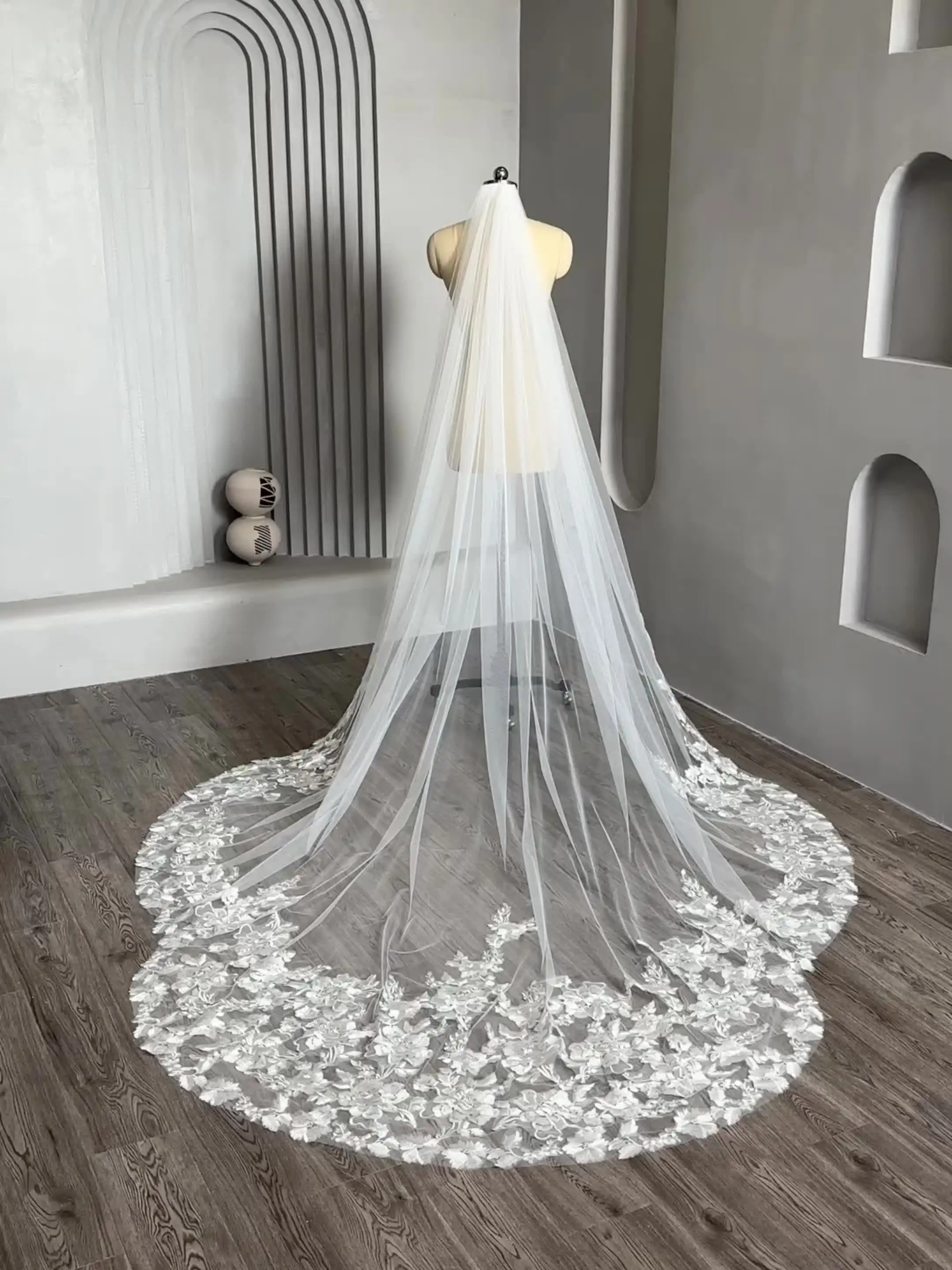 Bruiloft Luxe Lange Kant Bruidssluier Met Kam 3.5m 1-laags